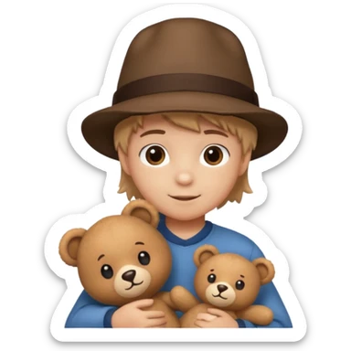 kid wearing hat with teddy bear  sticker