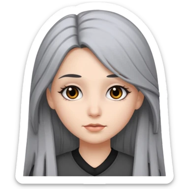 girl with black eyes and long black and gray hair sticker