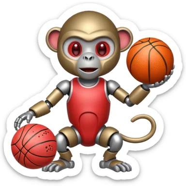 Crazy robot monkey playing basketball and eating watermelon sticker
