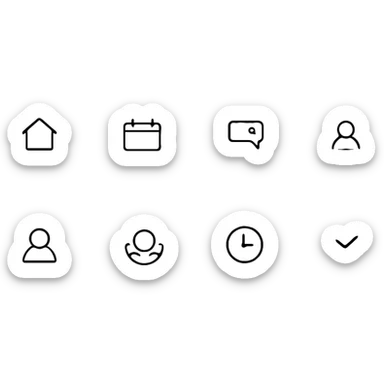 Website icon set with home icon, search icon, menu icon, profile icon, and settings icon sticker