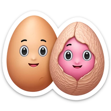 two skin tone peachy beige-pink egg shaped balls/spheres, both same size and same color, add a bumpy, loose, veiny, wrinkly skin texture with folds to both.  sticker