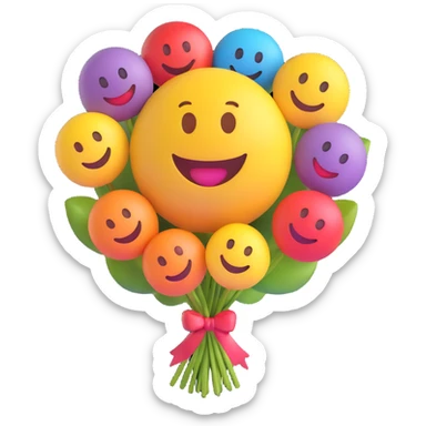 3D smiley emoji, round shape, in love: heart bouquet, smiling face, no body sticker