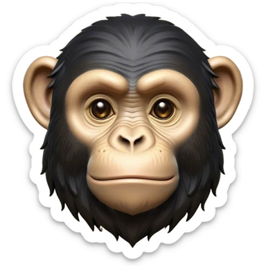 Cinematic Noble Chimpanzee Portrait Emoji, Poised and wise, with a lean, agile build adorned with textured fur and deep, thoughtful eyes, Simplified yet sharp and sophisticated features, highly detailed, glowing with a soft, contemplative glow, high shine, intelligent and vigilant, stylized with an air of primate regality, focused and attentive, soft glowing outline, capturing the essence of a watchful guardian that feels as though it could step out of the screen with effortless authority! sticker