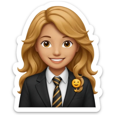 long wavy haired woman with tie and blazer sticker