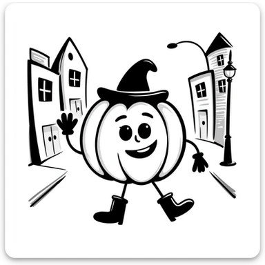 A pumpkin walking in the city sticker