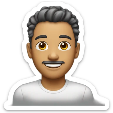 create white emoji, with short hair on the sides and short hair on top, with open eyes, long eyelashes and smiling, without brushes sticker