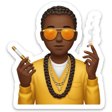 Smoking black guy with a glock in his on his other hand with some sunglasses with a cigarette in his mouth and for his hair he will have some cornrows sticker