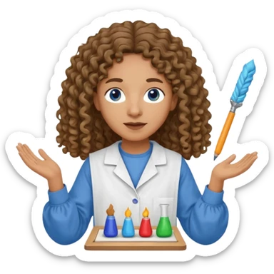 un professeur métisse au cheveux mi long bouclés avec des yeux bleus d'arts plastiques sticker