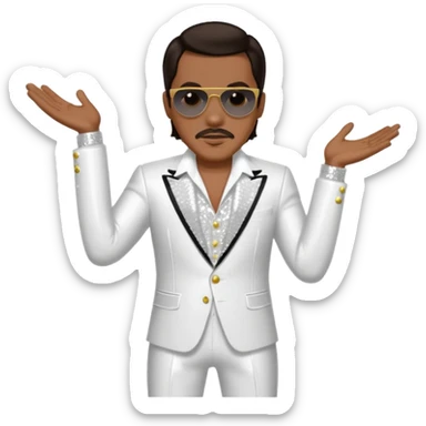 Charlie Wilson with dark brown hair, white sequin outfit sticker