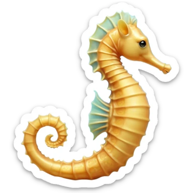 Beautiful and Majestic Sea Horse Portrait Emoji, Head and body rendered in serene repose with a gentle, content smile, showcasing a slender, elegantly curved seahorse with a softly coiled tail and eyes gently closed in peaceful slumber, Simplified yet exquisitely endearing features, highly detailed, glowing with a soft, drowsy aquatic light, high shine, relaxed and utterly enchanting, stylized with an air of majestic marine beauty, soft glowing outline, capturing the essence of a beautiful and majestic seahorse that embodies the enchanting spirit of the ocean! sticker