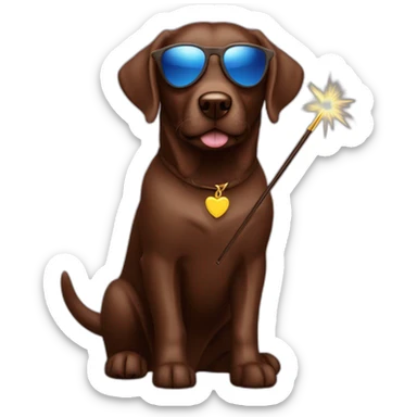 Labrador Retriver chocolate color whit a magic wand and sunglasses sticker