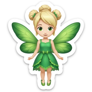 fairy with bun blonde hair, green wings, happy, chibi full body sticker