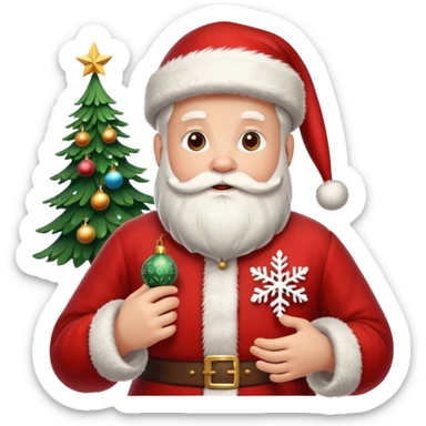Santa Claus and a Christmas Tree with Snowflakes sticker