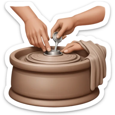 thumb pressing side of clay down onto a silver pottery wheel, thumb at the bottom of the clay, pottery gesture sticker