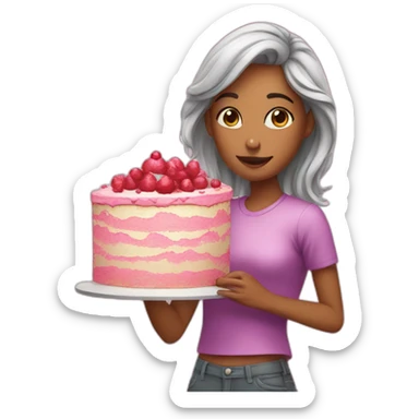 girl with huge cake sticker