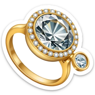 Create a bright, intricate, and elegant emoji that represents jewelry making and craftsmanship. The design should feature a combination of elements like a diamond, a delicate ring, and a jeweler's tool (e.g., a magnifying loupe or small hammer). Use a sparkling effect to emphasize luxury, with gold and silver tones. The emoji should be visually striking and convey creativity, precision, and beauty. Make the background transparent. sticker