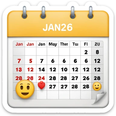 January calendar flat emojy style just writte Jan 2026. More flat style Just JAN 2026 should be on it sticker