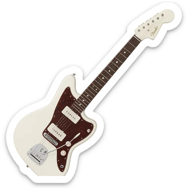 Olympic White Fender Jazzmaster guitar with classic tremolo bar sticker