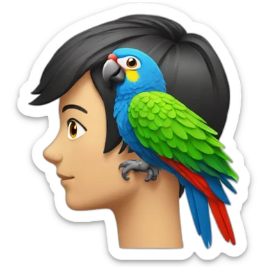 Parrot on the shoulder. Bob hairstyle sticker