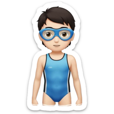 Boy with swimsuit and swim googles, white skin and very dark brown hair and very dark brown eyes sticker
