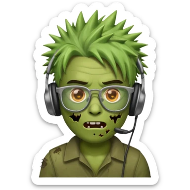 make a zombie iphone emoji with glasses, scratches spiky hair and headphones sticker