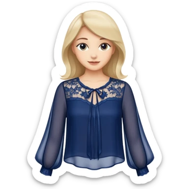 Realistic womens sheer navy blue blouse, detailed lace
 sticker