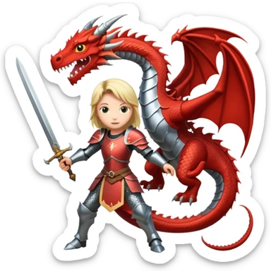 a girl in armor sword fighting a dragon sticker