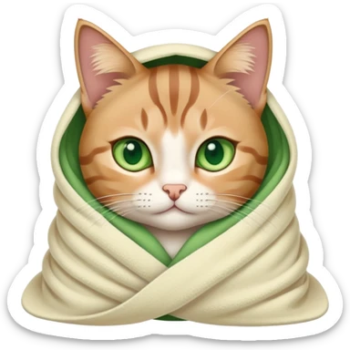 Cute tabby cat with green eyes wrapped in a blanket sticker