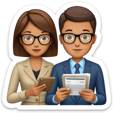 stylish looking husband and wife avatars reviewing their finances together  sticker