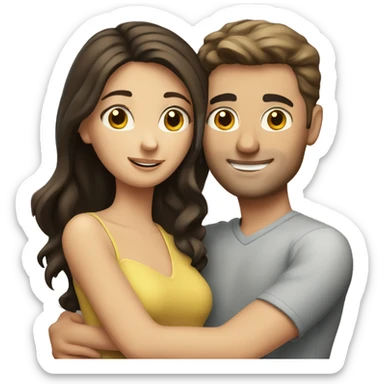 caucasian brunette couple hugging sticker