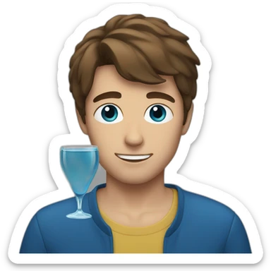 young man with brown hair drinking a blue shot sticker
