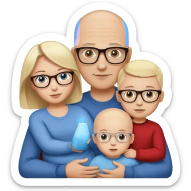 Eigene Familienbild mit 3 Personen; Mutter dunkle Augen und dunkle lange Haare mit Brille; Vater mit Glatze und Blaue Auge, kleinkind mit blonden Haaren und dunklen Augen sticker