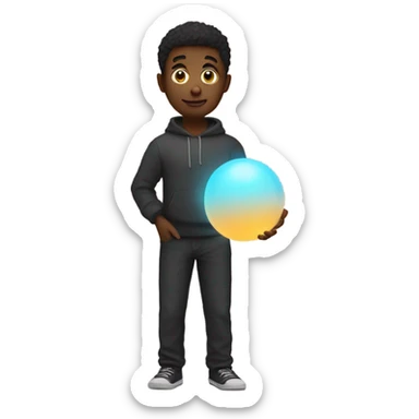 Someone holding a glowing ball in front of them looking at it sticker