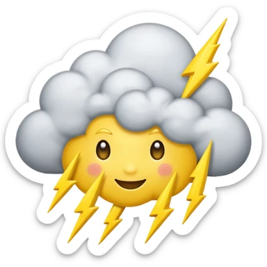 cute Thunderstorm Cloud, eyes, yellow lightning bolt gray sticker