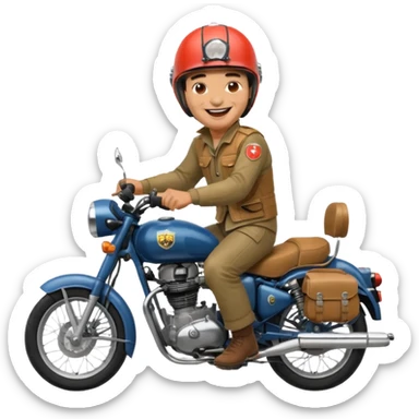 A man on a Royal Enfield bike laughing sticker