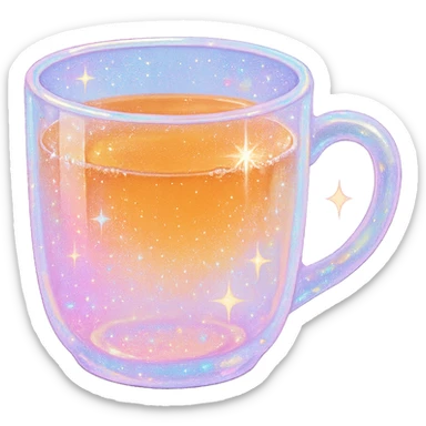 sparkly pastel glass mug with tea sticker