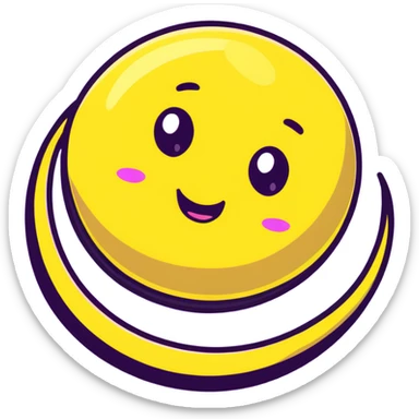 fantasy yellow planet with colorful rings and a cute happy face sticker