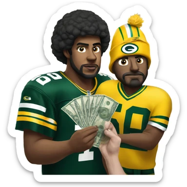 Sad packer fan handing over money to casino sticker