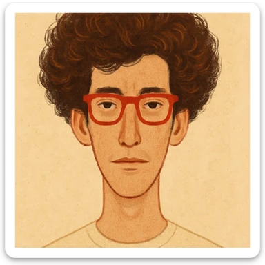 slightly elongated face of a man with red glasses and a big set of brown hair, style 2 sticker
