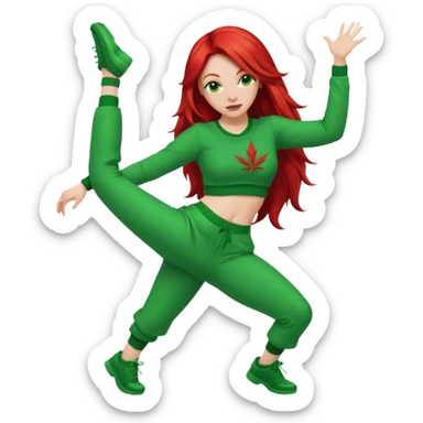 Thick white woman twerking with long red hair and green 420 outfit sticker
