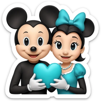 Mickey Mouse and Minnie Mouse with a teal blue heart  sticker