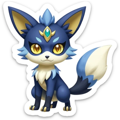 Shiny mExotic Badass Colorfulj Ethereal Royal Mysterious Gothic Meowstic-Zorua-Litten-Noibat-Pokémon-Fakémon-hybrid-creature (full body) with pattern-markings with golden eyes sticker