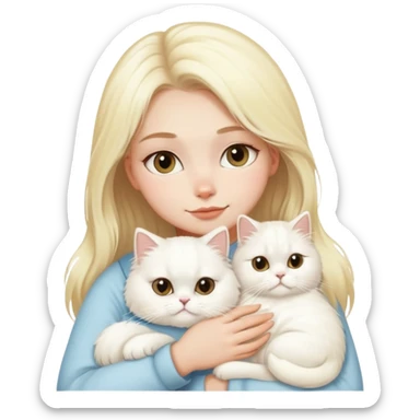 Blonde girl snuggling white Persian cat sticker