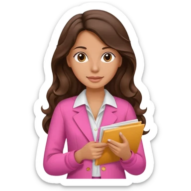 brunette tanned long wavy hair woman pink vibes with notes sticker