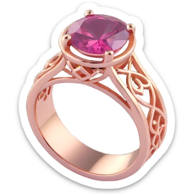 realistic 3D gothic ring with pink gemstone, minimal and elegant sticker