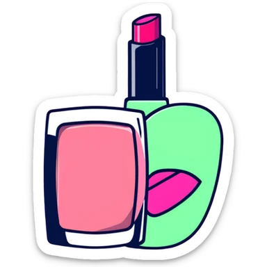 Pink AVON beauty collection with pink lipgloss, pink nail polish, and pink compact sticker