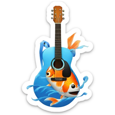 blue guitar with painted koi fish on the guitar swimming around the hole sticker