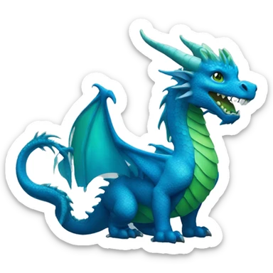 blue dragon with green belly and blue horns sticker