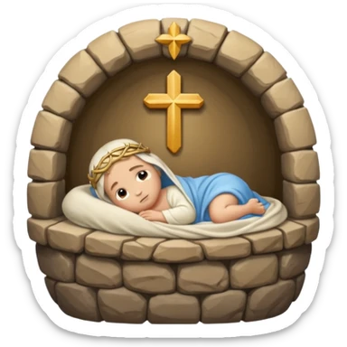 A true depiction of baby Jesus laying in a stone manger  sticker