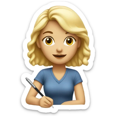 blonde girl writing a postcard sticker